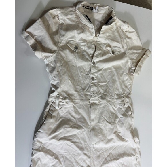 Maeve Anthropologie Jumpsuit Womens XL 12/14 White Belted Waist Collar Button Up - Picture 3 of 11